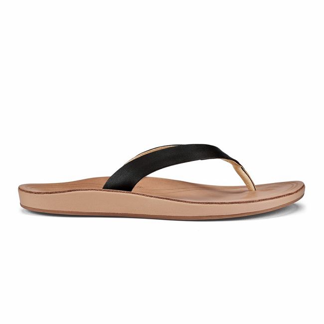 Olukai Women's Nonohe Flip Flop - Black / Golden Sand US765-132